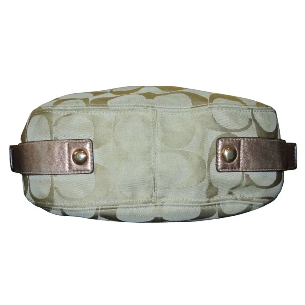 Coach 09 Zoe Signature Canvas Jacquard Khaki & HTF Rose Gold Hobo Handbag 12674